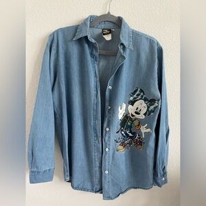 Vintage Disney Mickey Unlimited Jerry Leigh Oversized denim button up shirt